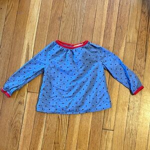 Mini Boden Blue and Red Polka Dot Shirt | Size 2-3Y